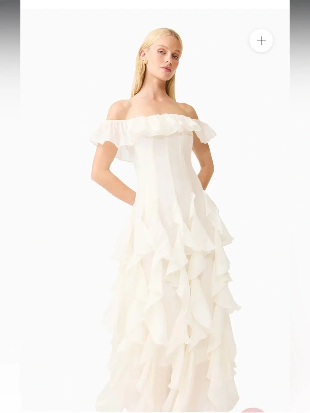 elliatt yvette cream off the shoulder ruffle corset maxi gown dress medium NEW - Picture 5 of 11